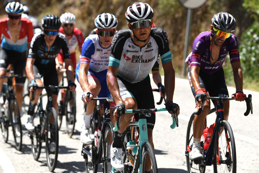 PICO VILLUERCAS SPAIN AUGUST 28 Andrey Zeits of Kazahkstan and Team BikeExchange competes during the 76th Tour of Spain 2021 Stage 14 a 1657km stage from Don Benito to Pico Villuercas 1580m lavuelta LaVuelta21 on August 28 2021 in Pico Villuercas Spain Photo by Tim de WaeleGetty Images
