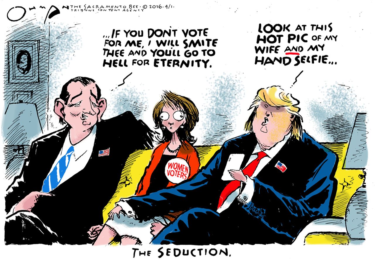 Political Cartoon U.S. Trump Cruz Female Vote 2016