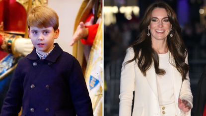 Composite of Prince Louis and Kate Middleton at the Together at Christmas carol service 2023