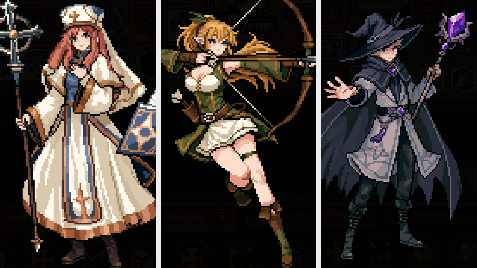 Task Bar Hero - The Priest, Ranger, and Sorcerer classes from left to right.
