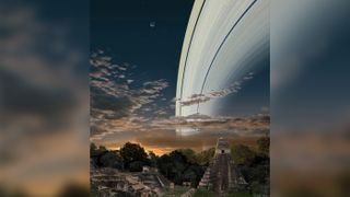 What the sky might look like if Earth had rings like Saturn, from the perspective of Guatemala.