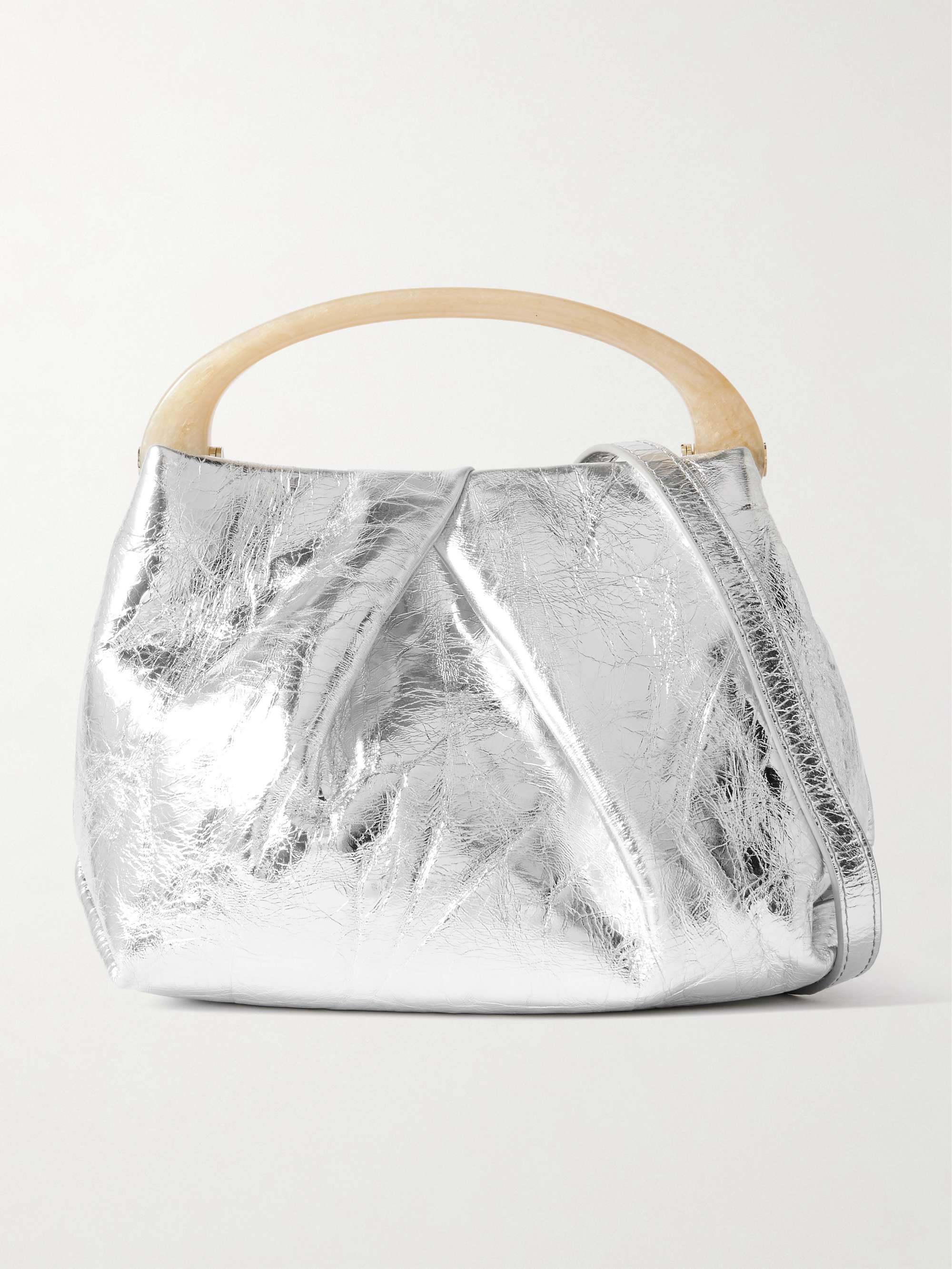 Pleated Metallic Crinkled-Leather Shoulder Bag