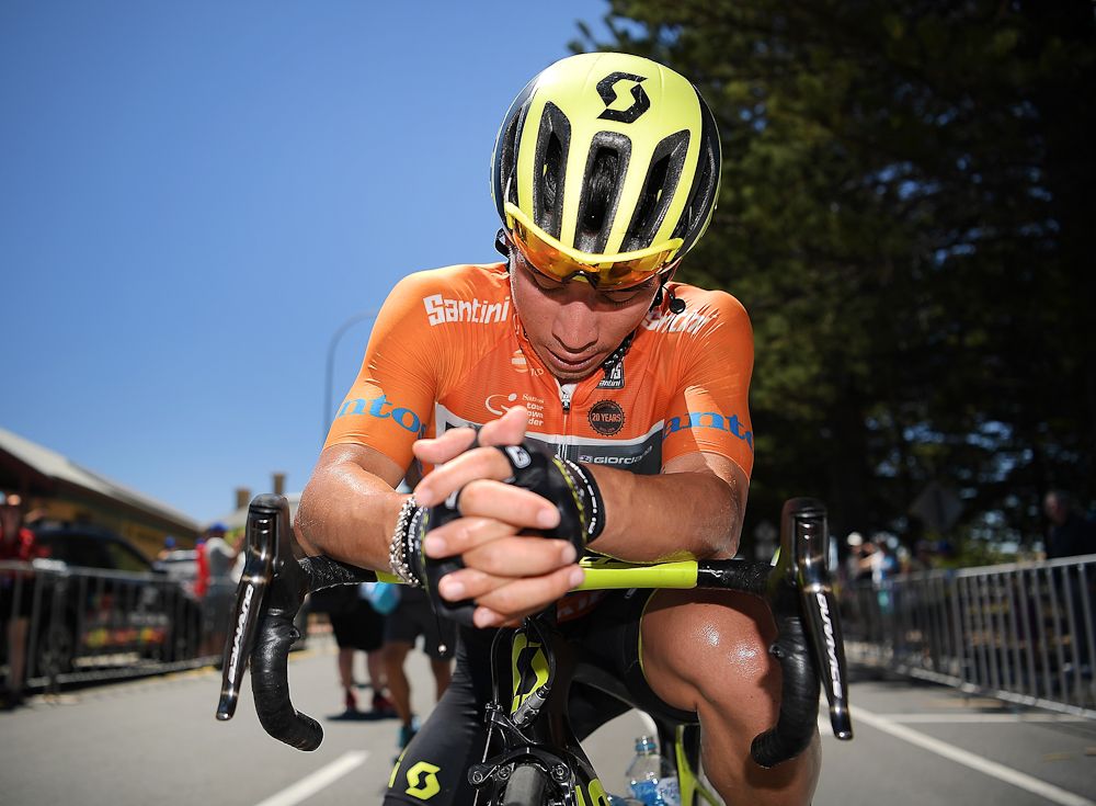 Caleb Ewan (Mitchelton-Scott) looks on dejected after stage three of the 2018 Tour Down Under