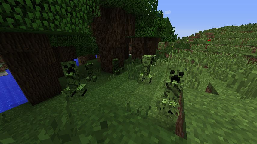 Minecraft mods - deadly creepers - Three creepers that blend in with the grass around them