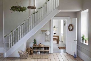 hallway paint colours: grey and white scheme by garden trading