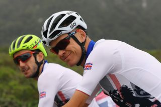 Chris Froome with Adam Yates during the Team GB training ride