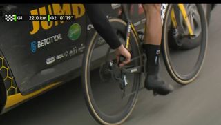 Wout van Aert having his chain oiled in the final 25km of the E3 Saxo Classic
