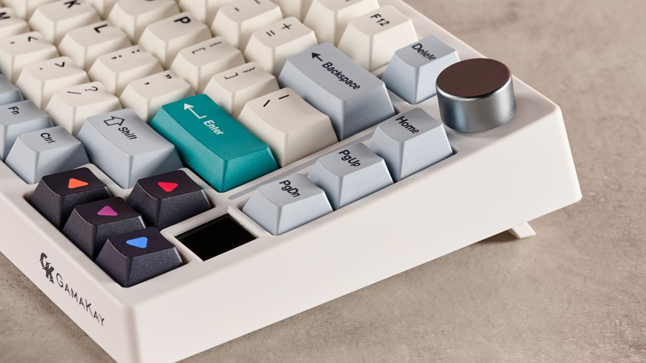 Close-up of side view of Gamakay TK75 V2 on desk