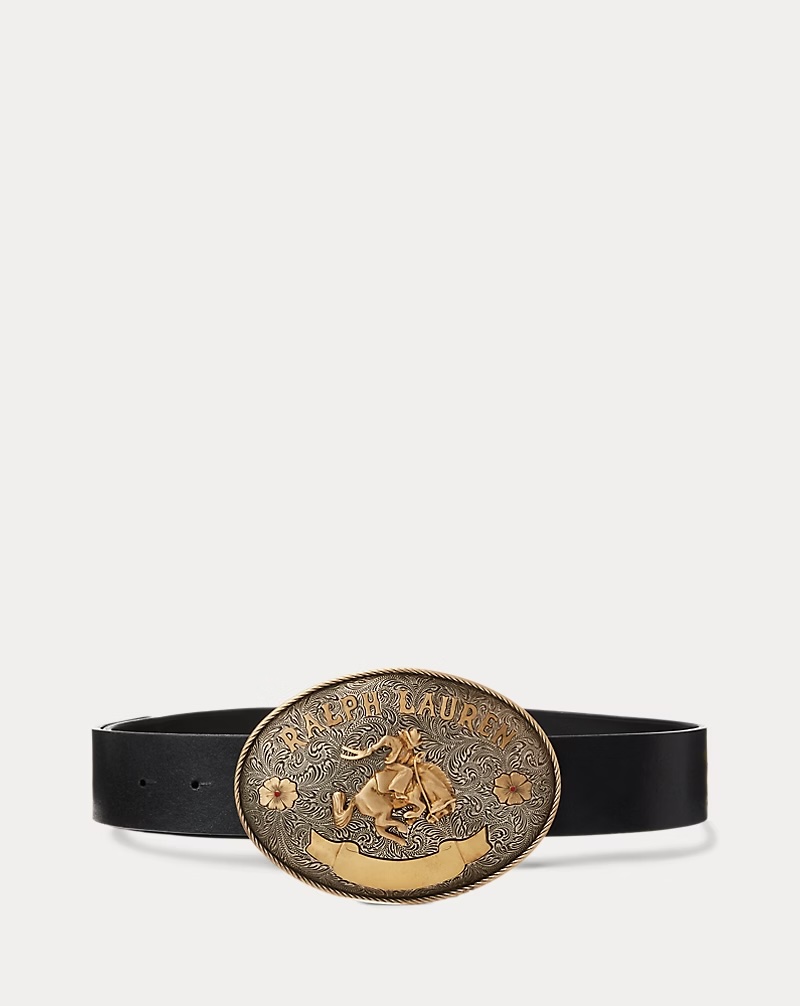 Ralph Lauren, Rodeo-Buckle Vachetta Leather Wide Belt