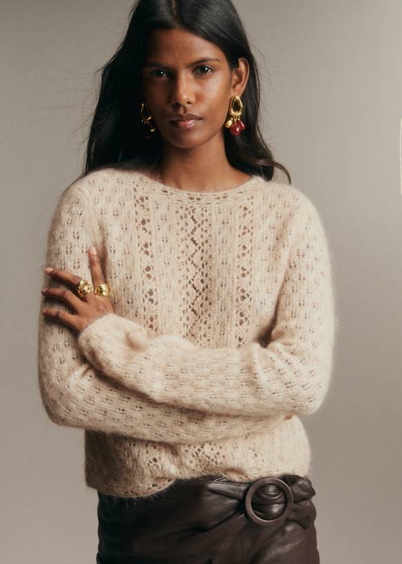 Ga&amp;euml;l Jumper - Mottled Beige - Kid Mohair - S&amp;eacute;zane