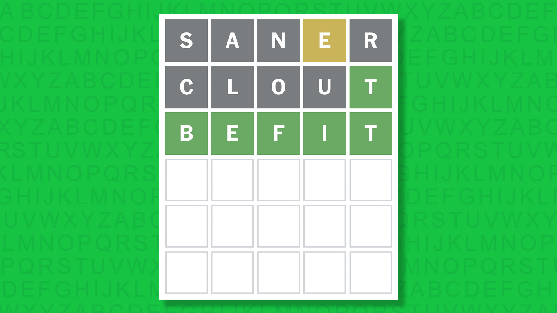 NYT Wordle answer for game 1741 on a green background