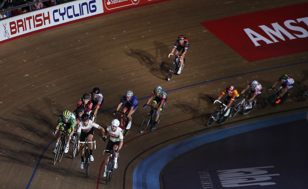 Mark Cavendish &amp; Sir Bradley Wiggins of Great Britain compete in the Madison chase during day one of the Six Day London