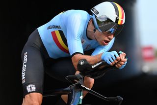 Belgiums Wout van Aert competes in the mens cycling road individual time trial during the Tokyo 2020 Olympic Games at the Fuji International Speedway in Oyama Japan on July 28 2021 Photo by Greg Baker AFP Photo by GREG BAKERAFP via Getty Images