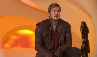 Guardians of the Galaxy Vol. 3 Chris Pratt sitting in an orange room