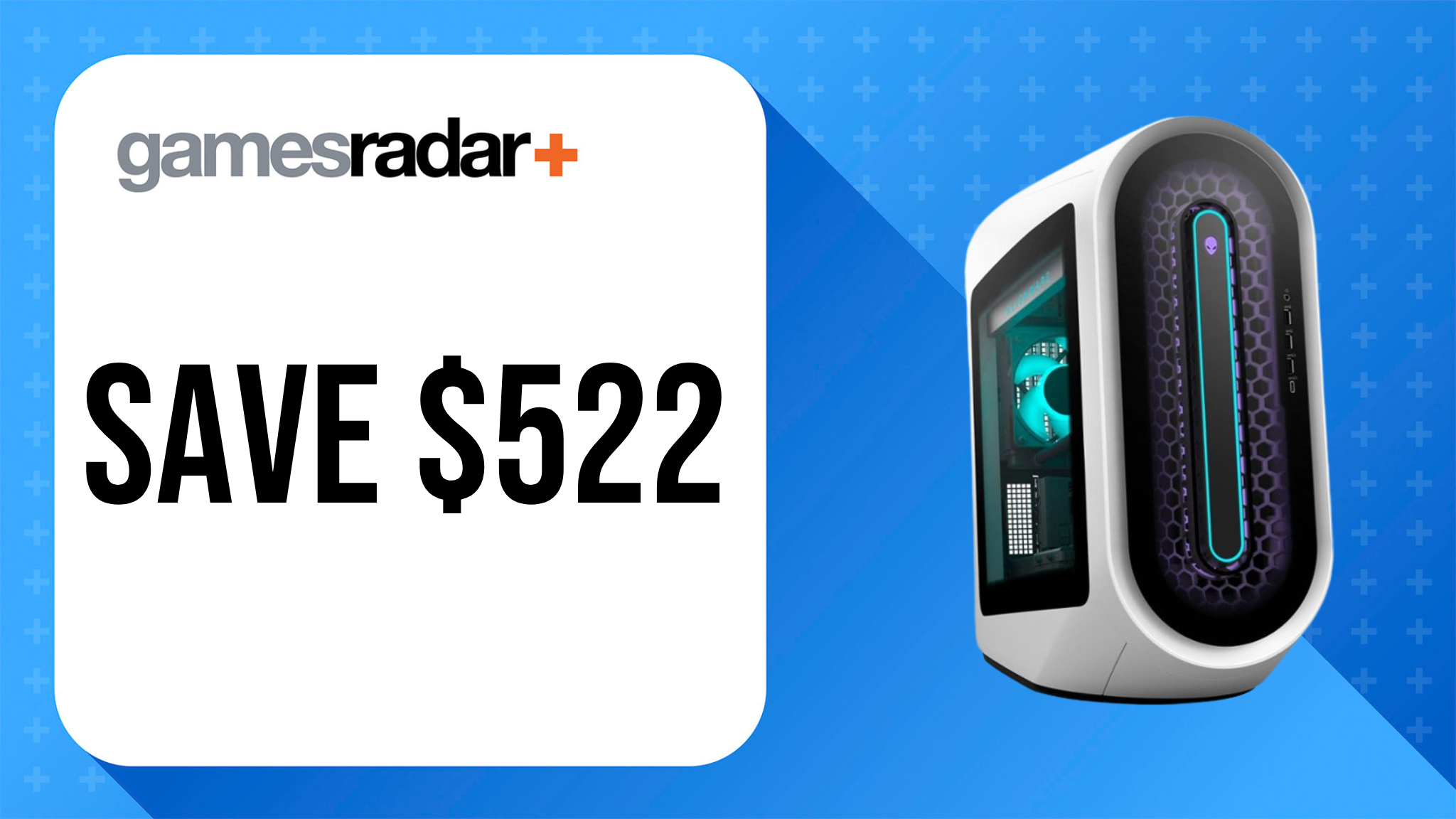 Alienware Aurora R13 deal image with blue background and $522 saving stamp