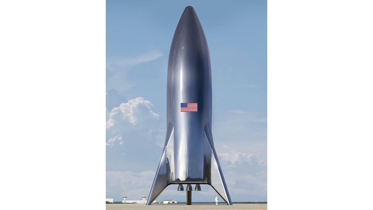 Artist's illustration of the "hopper" test-flight version of SpaceX's Starship vehicle, shared via Twitter by company founder and CEO Elon Musk on Jan. 5, 2019.