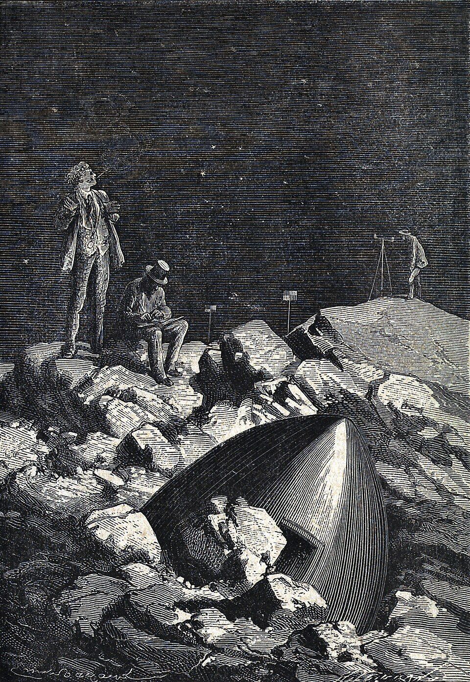 Illustrations from 1869s "Around The Moon" by Jules Verne, drawn by &Eacute;mile-Antoine Bayard and Alphonse de Neuville.