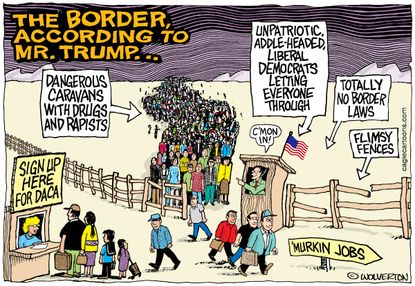 Political cartoon U.S. Trump Mexico border wall DACA immigration