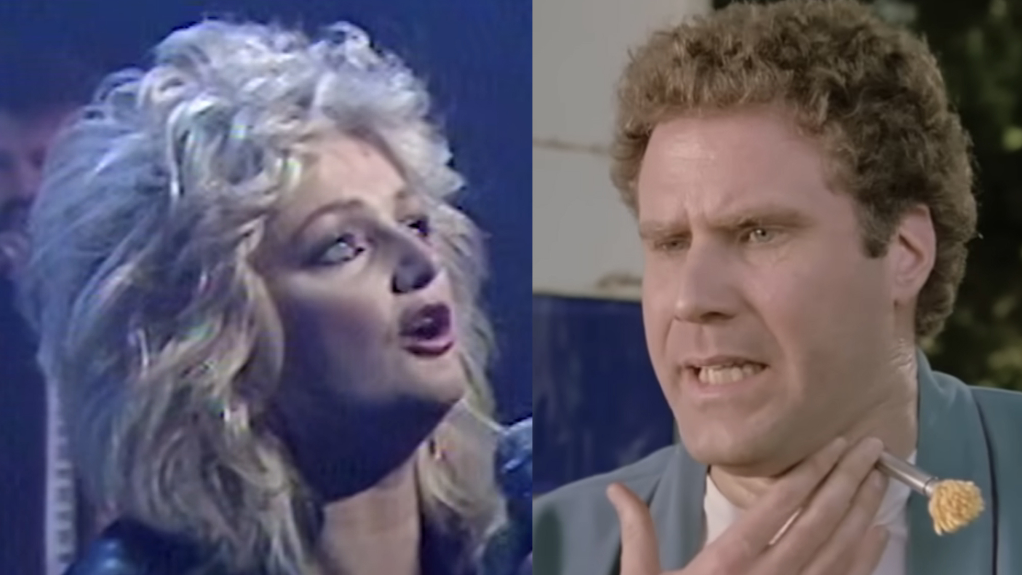 Bonnie Tyler singing Total Eclipse of the Heart 1983, Will Ferrell with a dart in his neck in Old School (2003). 