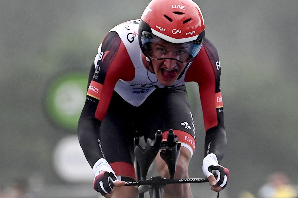 Team UAE Emirates Mikkel Bjerg of Denmark rides during the 5th stage of the 108th edition of the Tour de France cycling race a 27 km time trial between Change and Laval on June 30 2021 Photo by Philippe LOPEZ AFP Photo by PHILIPPE LOPEZAFP via Getty Images