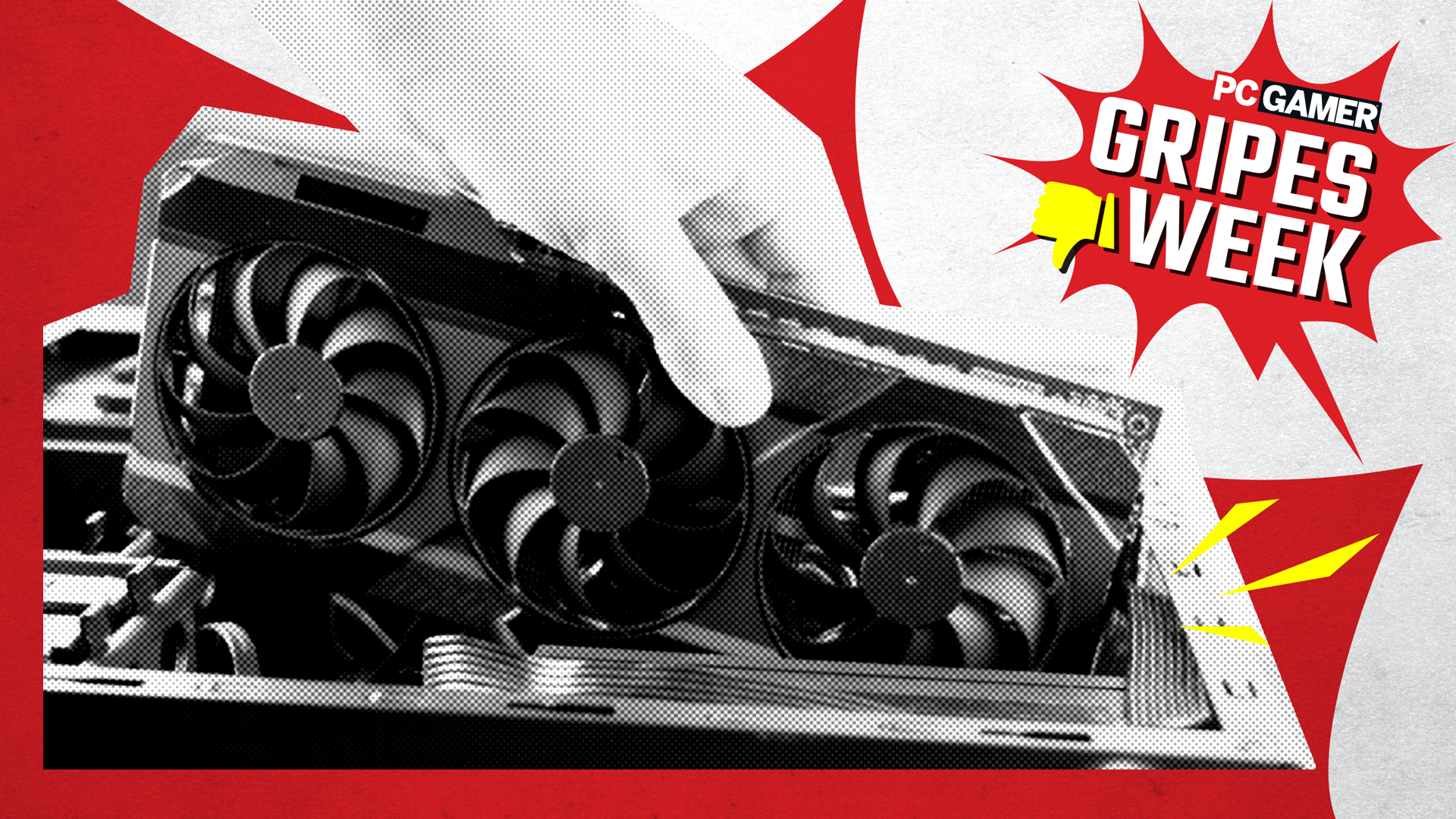 A hand attempting to install a graphics card that&#039;s too big for the PC case.