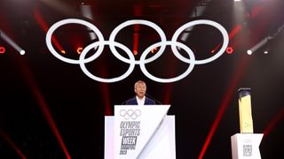 SINGAPORE, SINGAPORE - JUNE 25: IOC Vice President Ng Ser Miang delivers a speech during the closing ceremony on day four of the Olympic Esports Week at Suntec Singapore Convention & Exhibition Centre on June 25, 2023 in Singapore. (Photo by Yong Teck Lim/Getty Images)