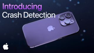 A purple iPhone 14 Pro with Introducing Crash Detection next to it.