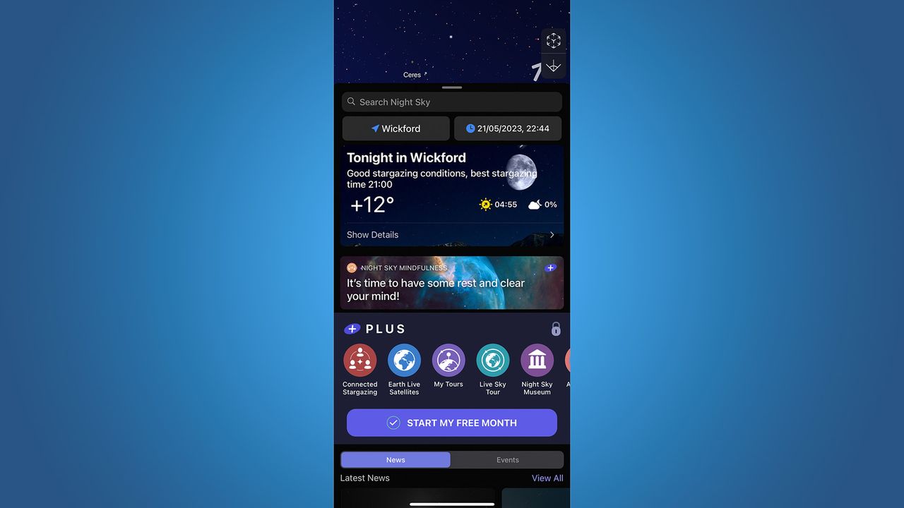 Night sky app screenshot