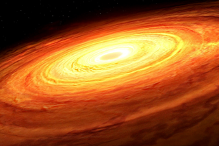 An artist's depiction of an accretion disk surrounding a supermassive black hole.