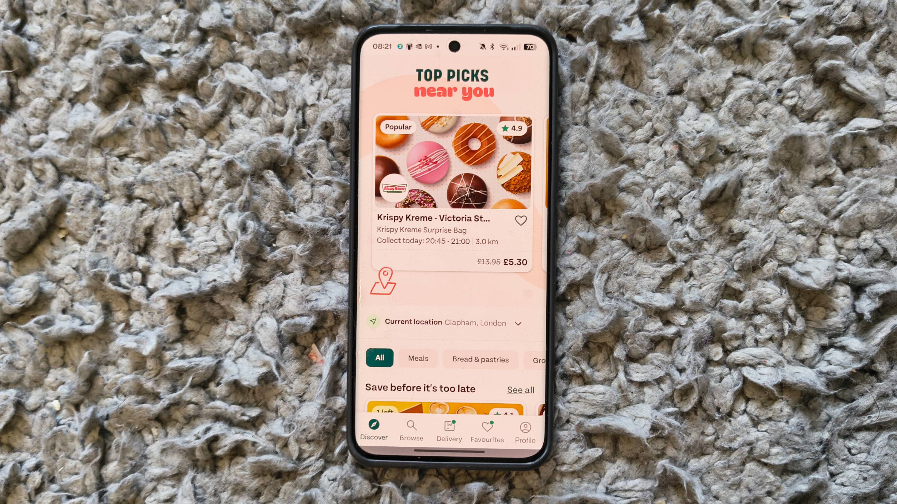 The Too Good to Go app on an Android phone