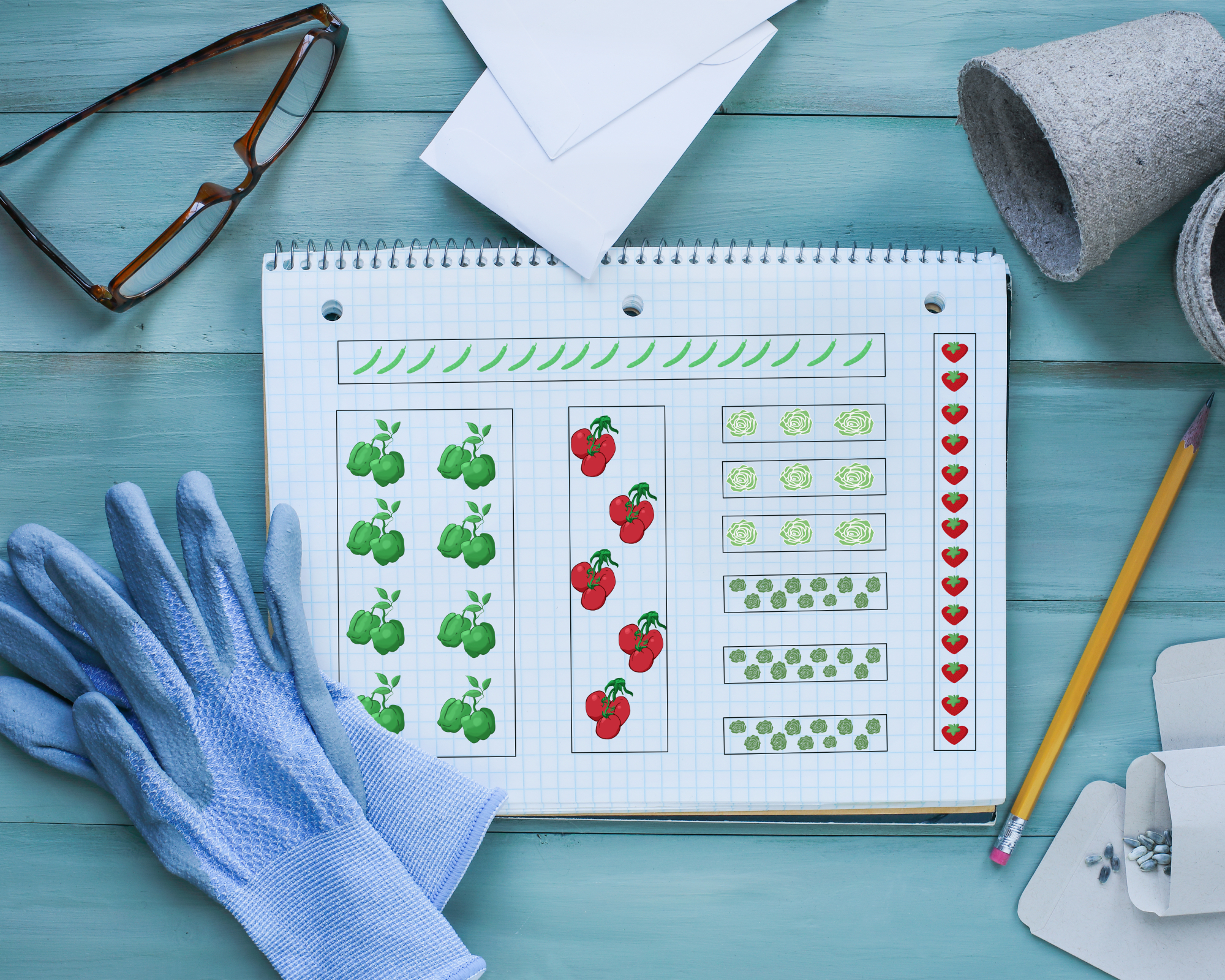 Notebook with vegetable garden plan