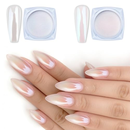 Artdone 2 Jars Chrome Nail Art Pearl Powder White and Red Iridescent