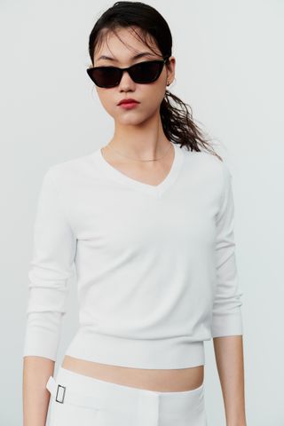 Basic Elbow-Length Sleeve Knit Sweater