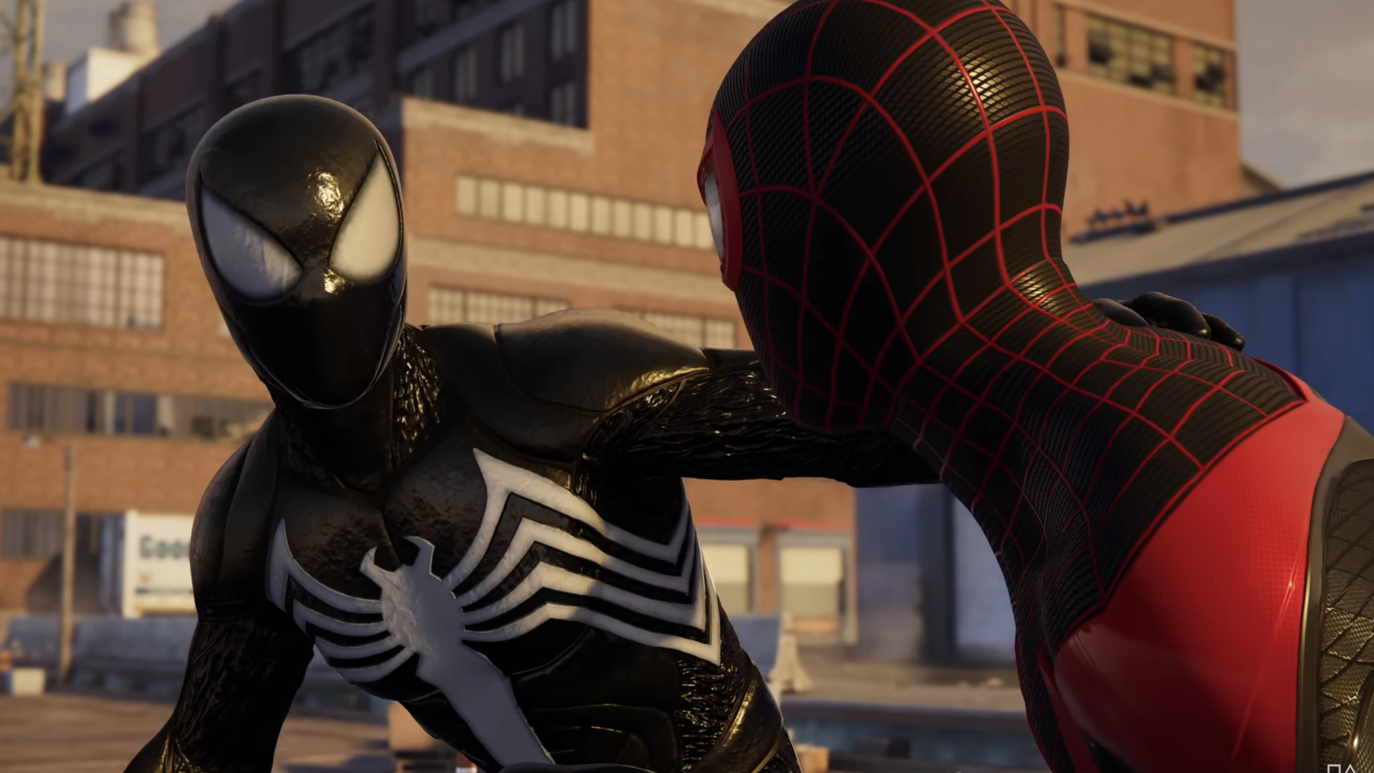 Peter Parker and Miles Morales talk in Marvel's Spider-Man 2.