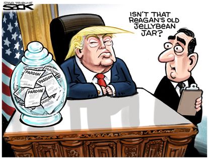 Political cartoon U.S. Trump Ronald Reagan Russian collusion pardons