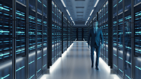 A shimmering person in a data center