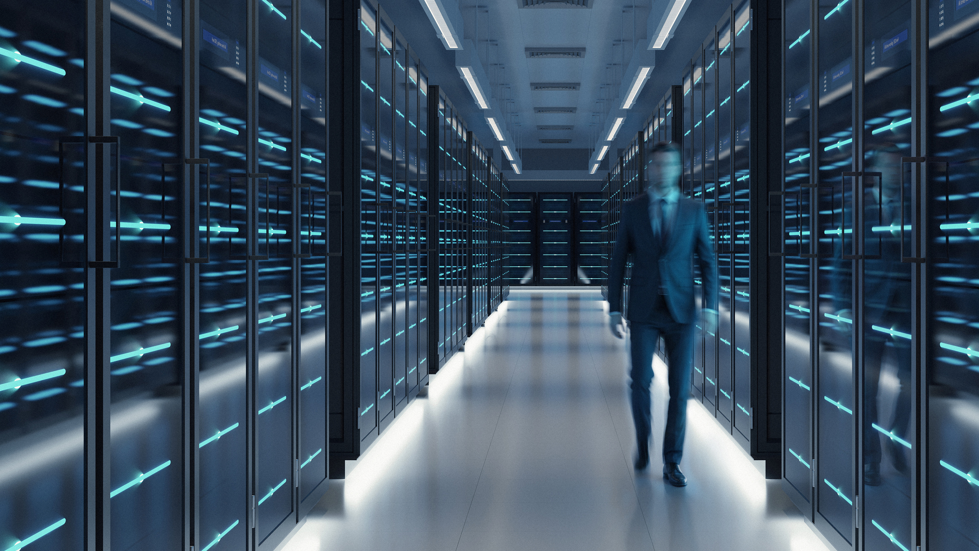 A shimmering person in a data center