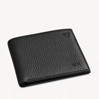 personalised gifts black leather wallet with embossed initials 