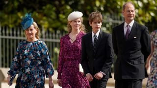 Sophie, Countess of Wessex, Lady Louise Mountbatten-Windsor, James, Viscount Severn and the Prince Edward, Earl of Wessex attend the Easter Matins Service