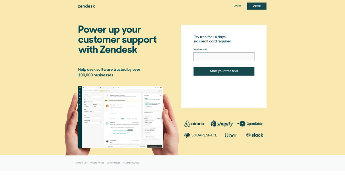 Website screenshot for ZenDesk