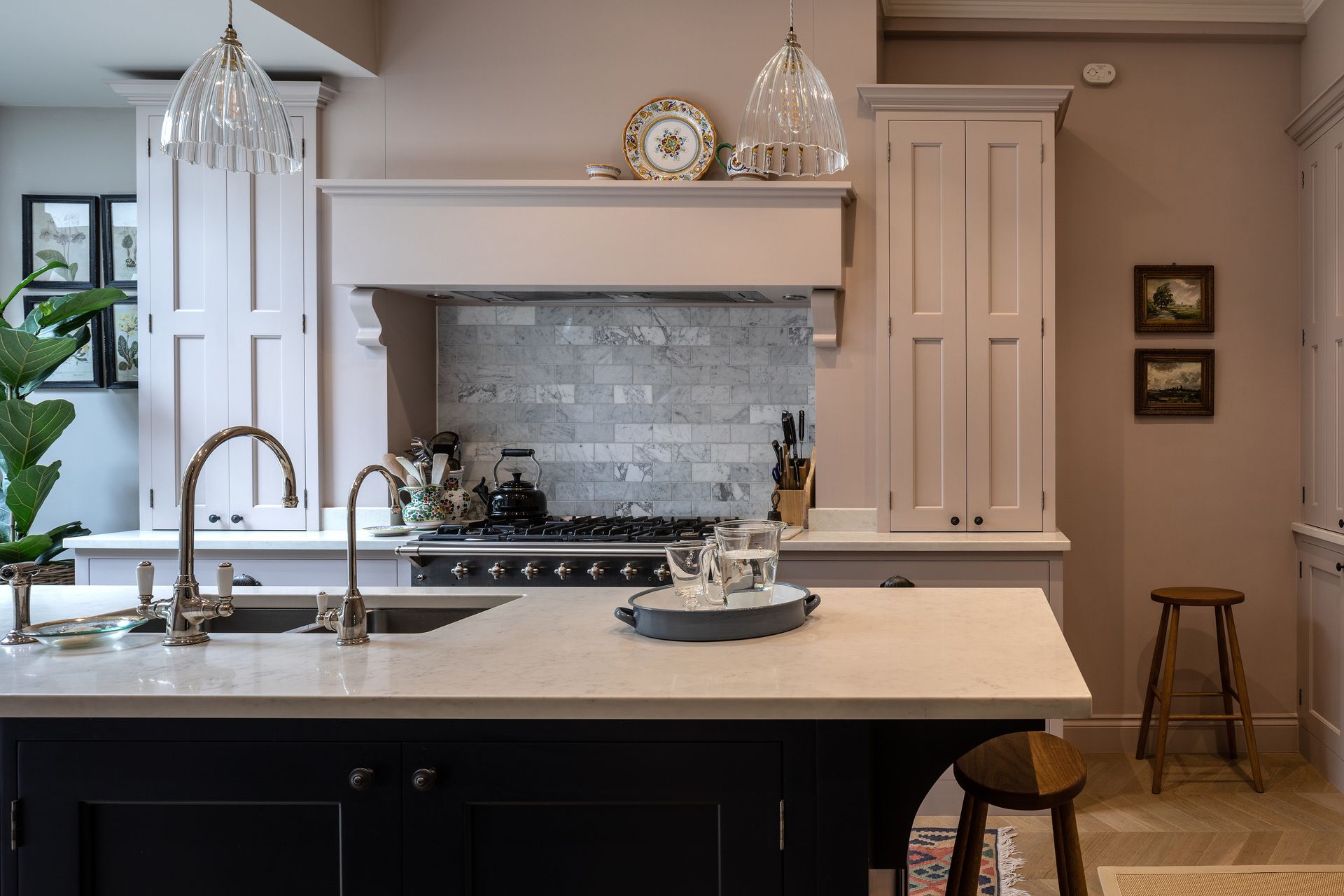 Kitchen with island and neutral cabinets