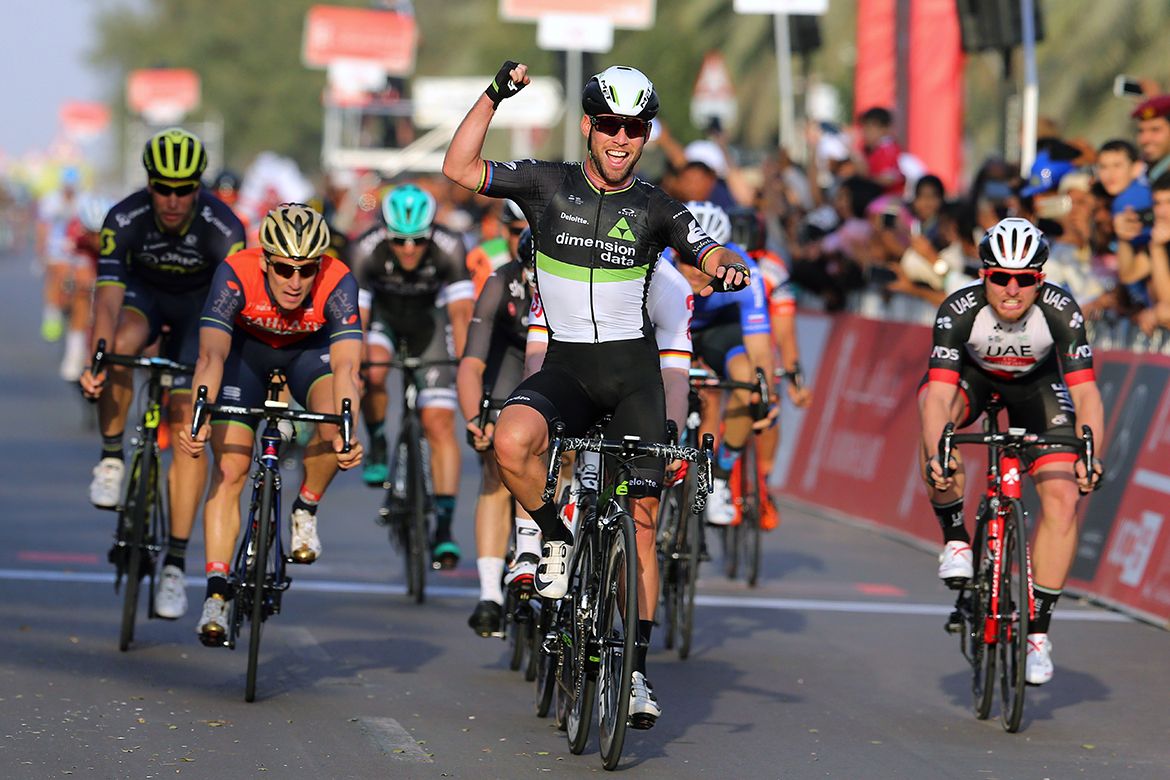 Mark Cavendish after crossing the line