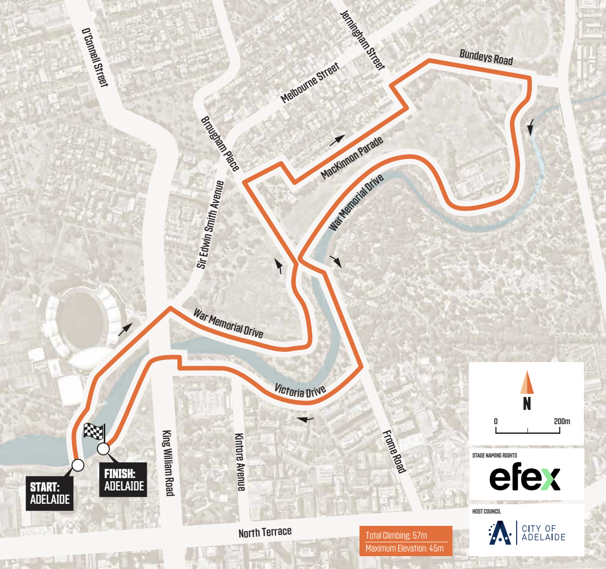 Tour Down Under 2023 prólogo mapa