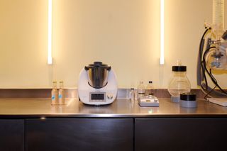 Steel counter with kitchen equipment at Bauhaus Warehaus