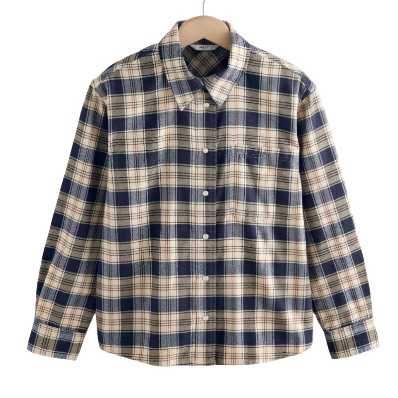A navy and cream check shirt by Next