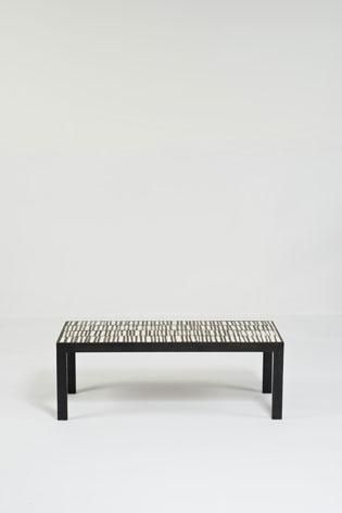 Coffee table made from glazed earthenware, concrete and painted metal