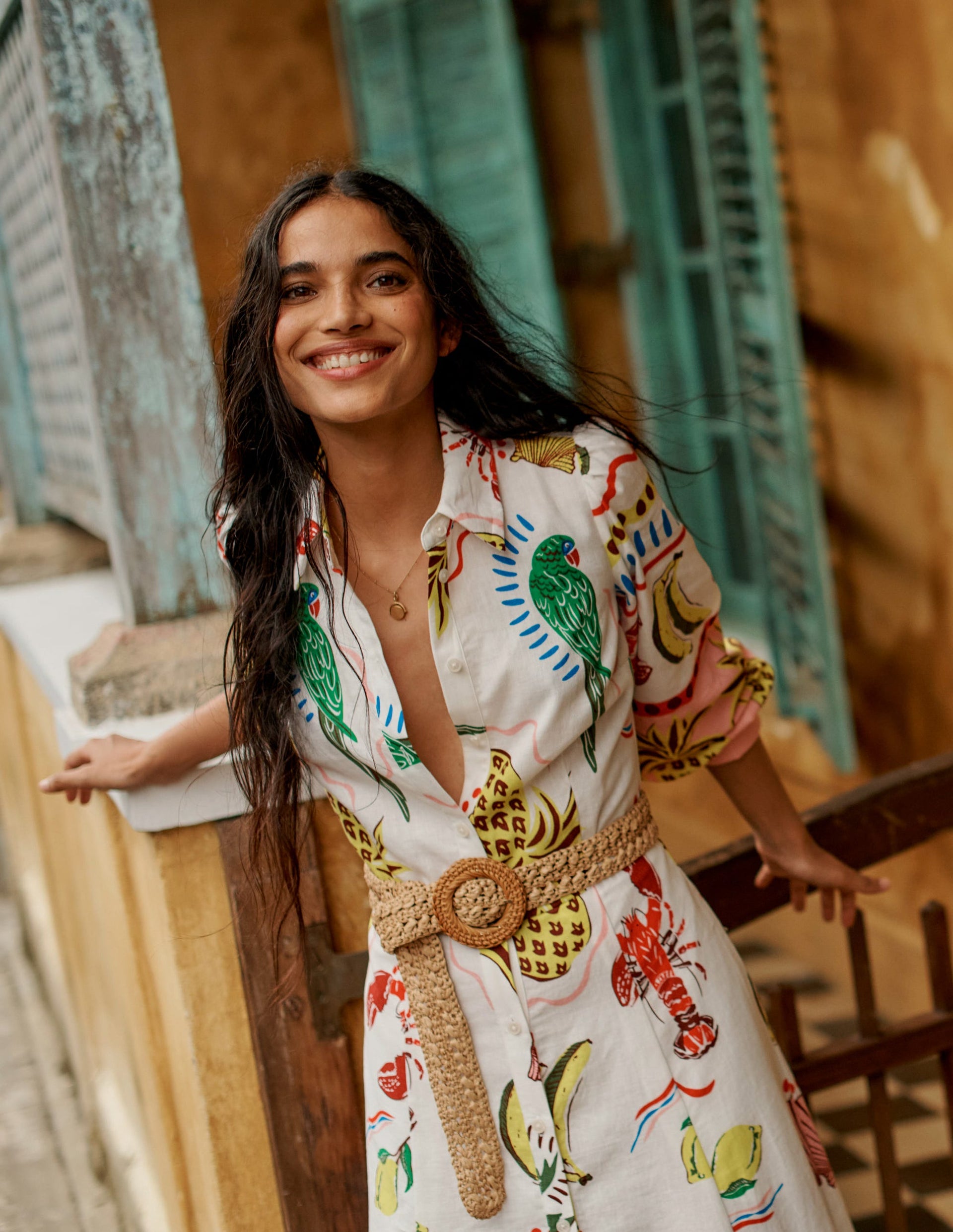 Clara Linen Blend Shirt Dress-Multi, Tropical Bonanza