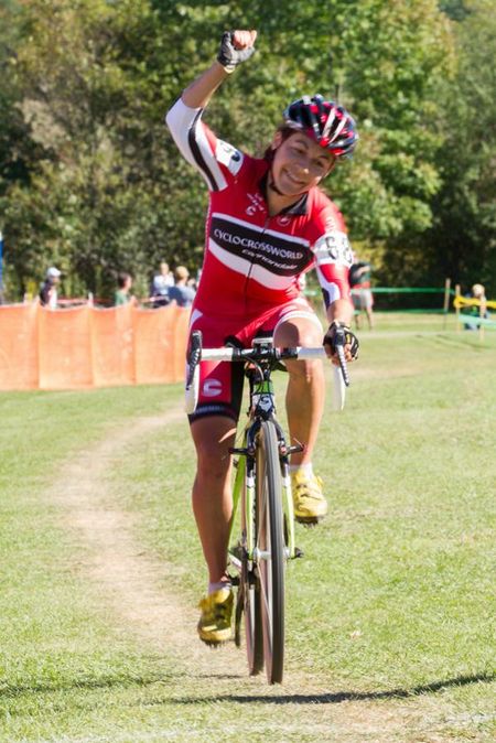 Crystal Anthony crosses the finish line, solidifying her hold on the Verge New England Cyclocross Series leader's jersey