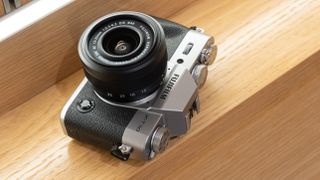 Fujifilm X-T30 III camera on a wooden ledge