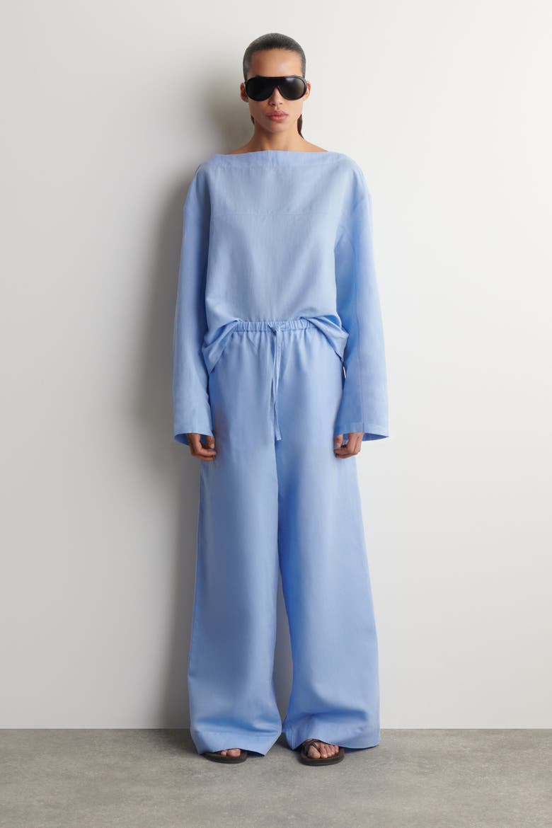 Wide-Leg Linen Drawstring Pants